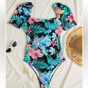 Floral Puff Sleeve Swimsuit